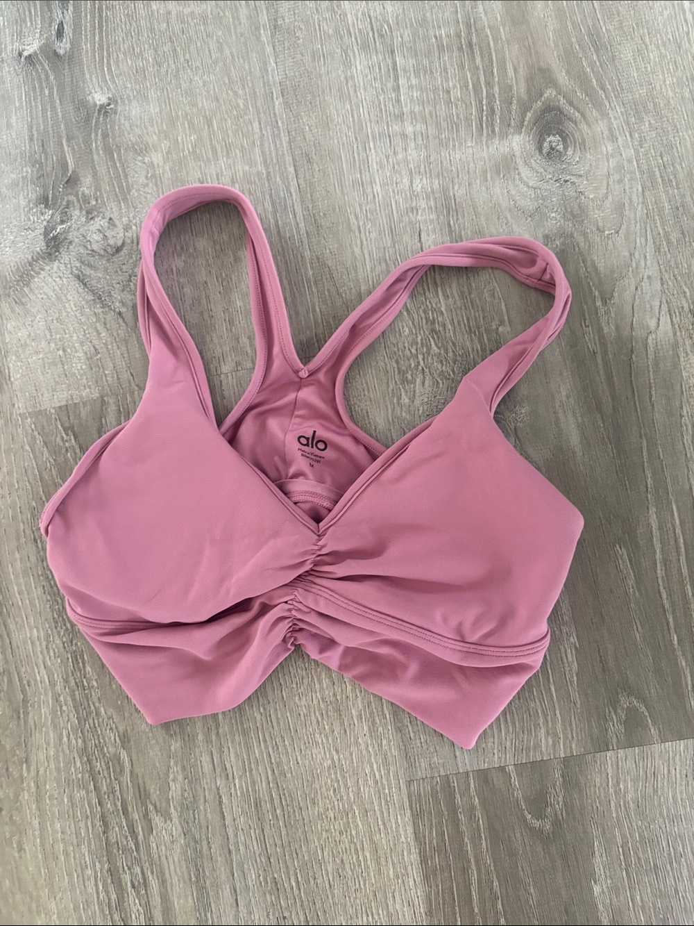 ALO Yoga Dusty Rose Ruched Front Sports Bra